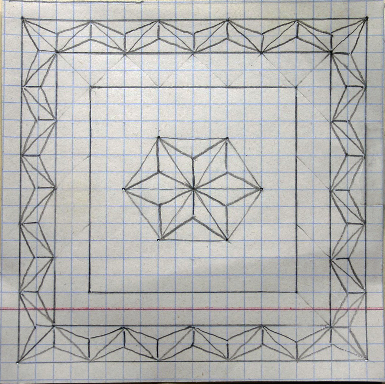 El cuarto diseño sobre papel cuadriculado: estrella de seis puntas