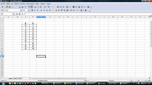 Tabla de valores X e Y en OpenOffice Calc