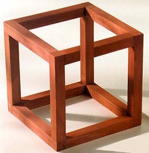 El cubo imposible, tallado en madera