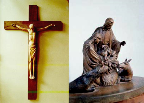 Obras religiosas: crucifijo y grupo de la Adoración