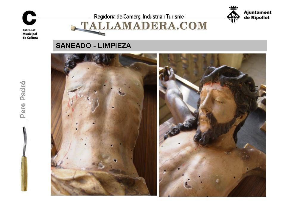 Diapositiva de la restauración: saneado y limpieza del cristo