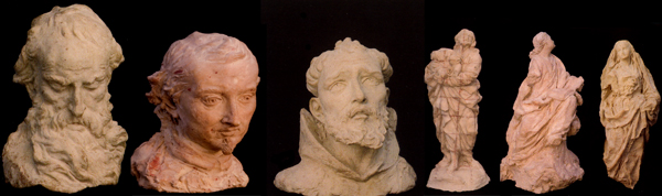 Seis modelos de barro: bustos y figuras de estudio
