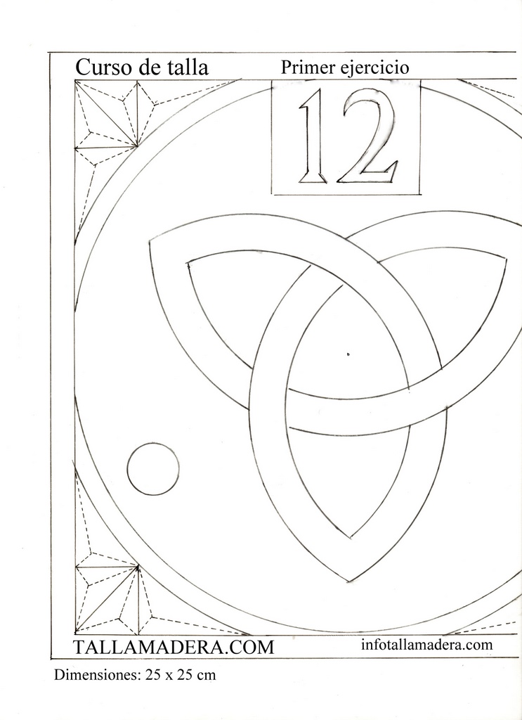 El patrón del primer ejercicio: el reloj con la triqueta celta y el número 12