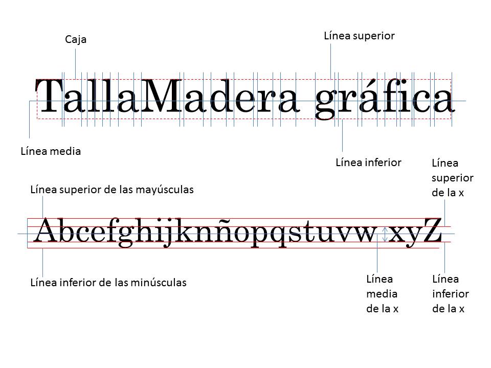 Las líneas y cajas de la tipografía: línea media, superior e inferior