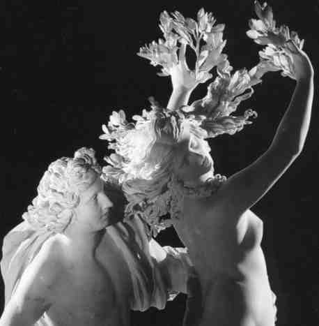 Apolo y Dafne, detalle de las cabezas y el laurel