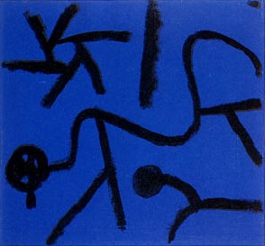 Obra abstracta de trazos negros sobre fondo azul (una de las dos obras del cuestionario)