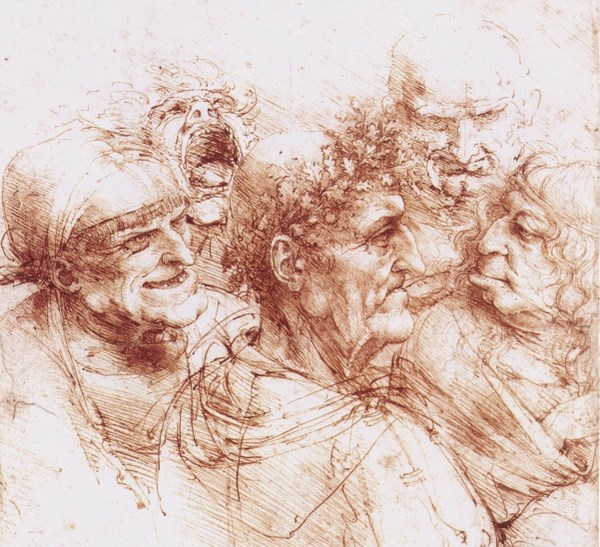 «Cinco cabezas grotescas», dibujo de Leonardo da Vinci (1490)