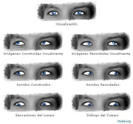 Esquema de las distintas posiciones de la mirada (sinergología)
