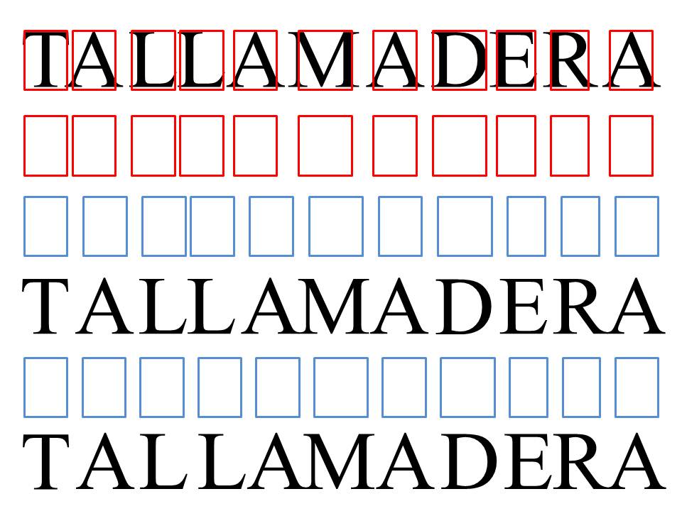 Las letras en sus cajas, para equilibrar los espacios vacíos